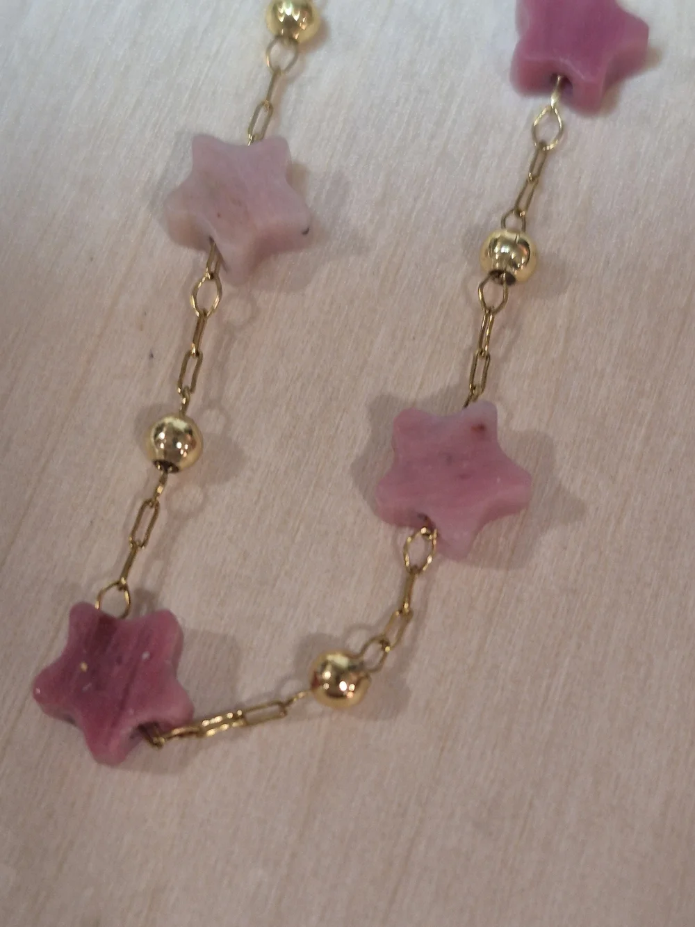 🩷⭐️NEW🩷⭐️ PRETTY!! RHODOCROSITE Micro Paper Clip Natural Stone Star Bracelet
